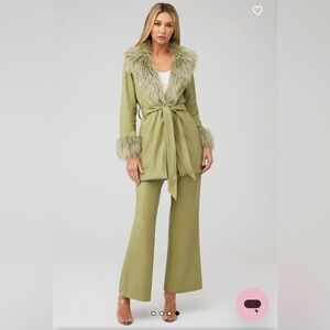 Show Me Your Mumu Penny Lane Faux Leather Coat Fur Trim | Belted Green Jacket